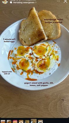 a plate with bread and eggs on it