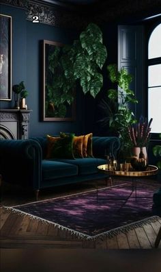 a living room filled with furniture and plants