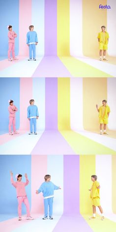 several images of people in different colored outfits