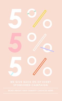 a pink background with numbers and pencils on it, the words give back 5 % off every sponsored campaign read about our charity choices here