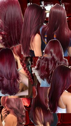 Coloured Streaks In Hair, Types Of Brown Hair, Cherry Red Hair, Dyed Curly Hair, Wine Hair, Cherry Hair, Hair Inspiration Long