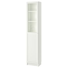 a tall white cabinet with two shelves