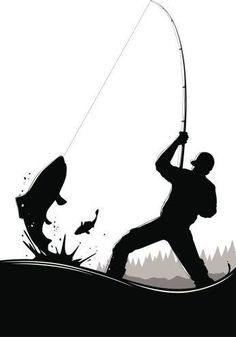 a man is fishing on the river while another catches him with a fish in his hand