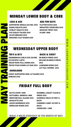 an event poster with the words, friday lower body and core workouts on it