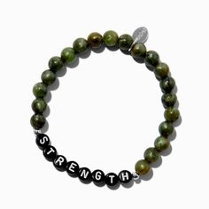 Claire's Green ''Strength'' Beaded Stretch Bracelet Green Beaded Bracelets, Alphabet Beads, Fashionable Jewelry, Jewelry And Accessories, Beaded Stretch Bracelet, Stretch Bracelet, Stretch Bracelets, Silver Tone, Jewelry Bracelets