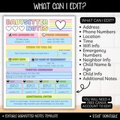 what can i edit? babysitter notes printables for kids and adults