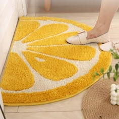 PRICES MAY VARY. Half Round Rug Indoor - this half round rug is made of microfiber, flocked process, cute fruit design, orange/yellow color available, features: soft comfortable fluffy, quickly water absorbent, not easy to shedding, TPR non slip bottom. Rug size 16x24inch(40x60cm), 20x31.5inch(50x80cm), cozy half round indoor entrance door mat, bathroom mat, cute home decor Orange/Yellow Bath Mats - cute half circle fruit bath mats for bathroom, anti slip bathroom rug, it can placed beside batht Door Mat For Bedroom, Yellow And Green Bathroom Rugs, Sun Bath Rug, Rugs For Toilets, Cute Rug For Bathroom, Bathroom Accessories Yellow, Round Bathroom Rugs, Fruit Orange, Indoor Door Mats