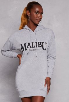 Sweatshirt Dress, Short Length Dress, Long Sleeves, Hoodie, Lined, Graphic Print, Marled Pattern, Fleece, Item Number 3094073376021 Plus Size Short Dresses, Puma Outfit, Hooded Sweatshirt Dress, Romper And Jacket, Malibu California, Dress Long Sleeves, Pants And Leggings, Girls Pajamas, Pattern Graphic