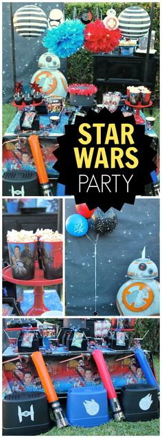 star wars party with decorations and desserts