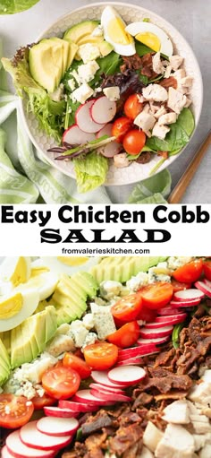 this easy chicken cobb salad is loaded with fresh vegetables, meats, and lots of veggies