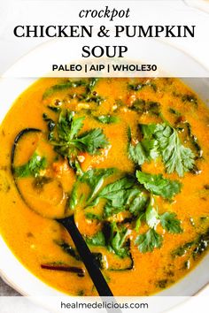 two bowls of soup with text overlay that says 8 paleo / aip warming fall soups and stews