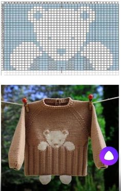 an image of a sweater hanging on a clothes line and another photo of a teddy bear