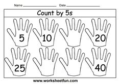 the numbers and hands for count by 5s worksheet