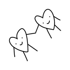 two hearts with faces drawn on them, one is holding the other's hand