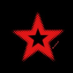 a red and black star on a black background