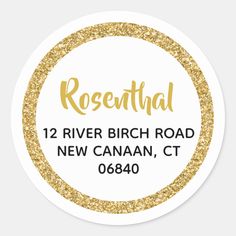 a round sticker with the words, rosettal river birch road and new canaan