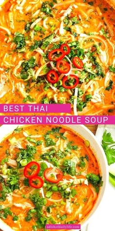 the best thai chicken noodle soup is ready to be eaten and put in the oven