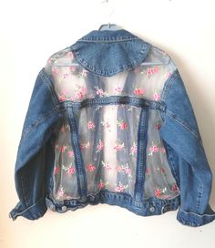 A one of a kind upcycled denim women's jacket , sustainable denim jacket ;created from the transformation of a  blue jean jacket into something entirely new and special by adding gorgeous  colorful sheer floral lace. It would be a good option to wear this elegant bohemian jacket for wedding , bachelorotte or engagement party even daily and can be a good choice for unique gift for women 🍀 Unique design . 🍀 High quality sheer lace 🍀 Handmade patchwork Detail Chest : 114cm / 45 inch Back Middle Spring Recycled Denim Fitted Jacket, Spring Fitted Recycled Denim Jacket, Spring Denim Blue Recycled Denim Outerwear, Spring Dark Wash Recycled Denim Jacket, Spring Medium Wash Recycled Denim Jacket, Spring Recycled Denim Patchwork Outerwear, Spring Patchwork Outerwear In Recycled Denim, Spring Patchwork Recycled Denim Outerwear, Upcycled Long Sleeve Denim Jacket For Spring