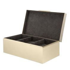 an open box with three compartments on the inside