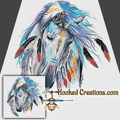 an image of a horse with feathers on it's head and the words hooked creations com