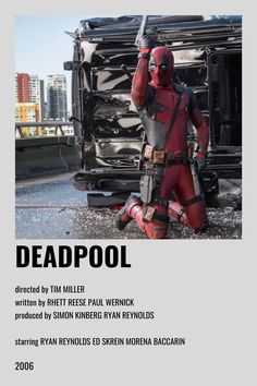 the deadpool movie poster is shown in black and white