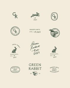 the logos for green rabbit, which are printed on paper and placed in different colors