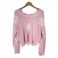 Nwot Miss Sparkling Slouchy Oversized Pink & White Daisy Sweater Size M Slouchy, Comfy, Oversized Fit Distressed & Frayed At Neck, Hem And Cuffs 100% Acrylic Machine Wash, Gentle Cycle Approximate Measurements Laying Flat: 25" Armpit To Armpit 21" Length 19" Sleeve Smoke Free Home Fast Shipping! Same Day Or Next Day In Most Cases Daisy Sweater, White Daisy, Pink Daisy, Skirt Leather, Oversized Fits, Casual Skirts, Sweater Top, Blouse And Skirt, Dress With Sneakers