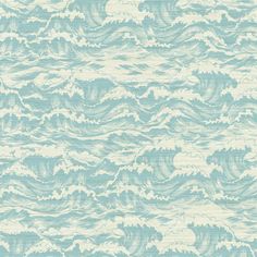 a blue and white wallpaper with waves on it