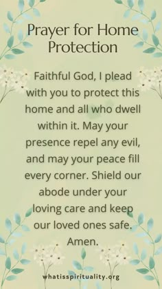 a prayer for home protection with flowers and leaves