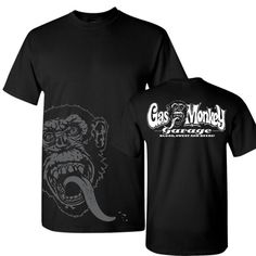 Gas Monkey Garage T-shirt: Men's Black Short Sleeve Tee with White Monkey Logo $24.95 #gasmonkeygarage #gasmonkey #richardrawlings #aaronkaufman #fastnloud White Monkey, Black Shorts Men, Black Side