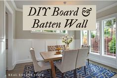 a dining room table and chairs with the words diff board & batten wall above it