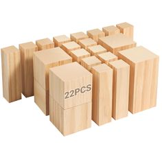 several wooden blocks are stacked together on top of each other with the numbers 22 pics printed on them