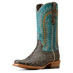 Designed in collaboration with 26x World Champion Trevor Brazile, this punchy pair packs a lot in: an elephant-print foot, a color-pop shaft, heel-to-toe cushioning, and a butyl leather sole for extra durability. In other words, it's big on style *and* performance. Futurity Time Cowboy Boot | Product Features : 0 : ATS® technology provides ergonomic support on uneven terrain, 1 : TekStep provides toe-to-heel cushion for comfort, 2 : Removable Pro Performance insole for cushioning and shock absor Leather Cowboy Boots, World Champion, Elephant Print, Cowboy Boot, Goodyear Welt, Fall Outfits Women, Western Boots, Cute Shoes, Full Grain Leather