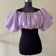 New Without Tags Purple Burble Off Shoulder Balloon Sleeve Crop Top Size Large 100% Polyester Lining 100% Polyester Length 9” Purple Off The Shoulder Top, Summer Party Lavender Blouse, Purple Cotton Party Top, Lavender Cropped Top For Spring, Purple Puff Sleeve Cotton Top, Purple Cotton Puff Sleeve Top, Lil Mermaid, Princess Ideas, Balloon Top