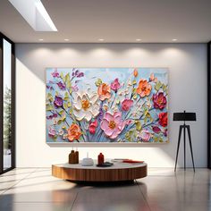 Large Acrylic Colorful Textured Floral Painting Original Drawing Flowers Wall Art Modern Floral Painting For Living Room Flower Landscape Painting, Living Room Artwork, Flower Canvas Art, Room Artwork, Artwork For Living Room, Floral Oil Paintings, Flower Landscape, Modern Canvas Art, Abstract Flower Painting