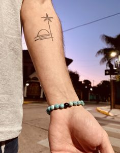 Pulsera Howlite Turquesa Beachy Tattoos Men, Surf Tattoos Men, Men’s Beach Tattoos, Beach Tattoo Ideas Men, Beach Tattoos Men, Surf Tattoo Men, Beach Tattoo Men, Surfer Tattoo Men, Palm Tattoo Men