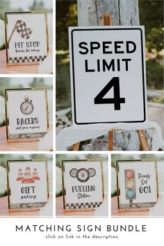 a series of photos showing different signs and instructions for the speed limit sign on display