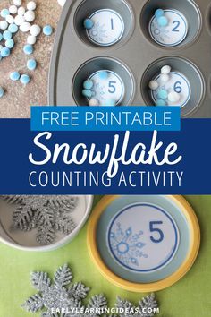 an image of snowflake counting activity with the words free printable and instructions