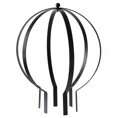 a metal sculpture with three curved sections on it's sides and two black poles in the middle