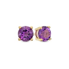 Simple and chic, these gemstone stud earrings add color to any style. Fashioned in warm 10K gold, each earring showcases a 6.0mm bright purple amethyst solitaire. Buffed to a brilliant luster, these post earrings secure comfortably with friction backs. Solitaire Studs, Gemstone Stud Earrings, Bright Purple, Gemstone Studs, Gold Price, Amethyst Stone, Earring Backs, Purple Amethyst, Stone Settings