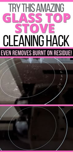 Pin text reads 'try this amazing glass top stove cleaning hack - even removes burnt on reside". Image shows a glasstop burner before with residue. 2nd image shows a glass top stove after cleaning using this glass top stove cleaning tip! Cleaning Glass Stove Top, Stove Top Cleaner, Glass Top Stove, Clean Stove Top, Clean Stove, Easy Cleaning Hacks, Diy Cleaning Solution, Homemade Cleaning Solutions, Glass Cooktop