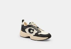 Signature coated canvas leather and mesh upper Fabric lining and footbed Rubber outsole Lace-up closure Style No. CY242 Coach Outlet, Signature Canvas, Canvas Leather, Womens Sneakers, Lace Up, Mesh, Women Shoes, Sneakers, Lace