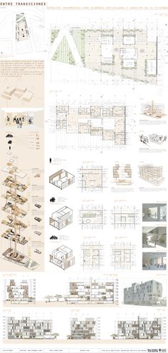 an architectural drawing shows the various sections of a building with different angles and materials, including wood