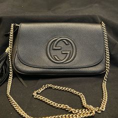 Gucci Soho Black Bag With Chain Shoulder Strap, Fold Over Flap Magnetic Closure, Excellent Condition, Only Used A Few Times Gucci Soho, Bags Gucci, Bag With Chain, Shoulder Bag Black, Gucci Bags, Black Bag, Fold Over, Magnetic Closure, Chain Strap