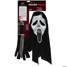 the ghost face costume includes gloves and a knife