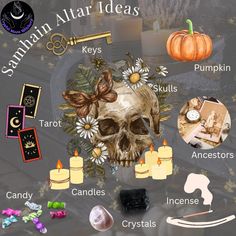 Wiccan Altar Inspiration, Samhain Altar Decorations, Diy Samhain Decorations, Mabon Altar Decorations, Halloween Altar, Samhain Alter, Samhain Crafts Diy, Samhain Decorations Diy