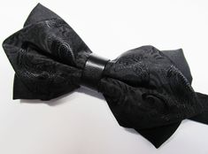 "Beautiful pre-tied and adjustable double tiered banded bow tie. Will adjust from 13\" through 20\" neck. Bow dimensions 2.5\" x 4.5\".   Always made by hand and to your special order. Weddings and groups are welcome." Black Butterfly Knot Bow Tie, Adjustable Pre-tied Decorative Bow, Formal Adjustable Bow Tie With Butterfly Knot, Adjustable Pre-tied Bow Tie For Black Tie Occasion, Adjustable Pre-tied Bow Tie For Black Tie Events, Adjustable Butterfly Knot Bow Tie For Black Tie Events, Adjustable Decorative Bow For Black-tie Events, Adjustable Butterfly Knot Bow For Black-tie Events, Adjustable Black Bow With Ties