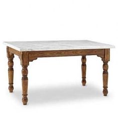 an old wooden table with marble top on white background for use as a coffee table