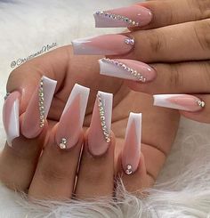 French Tip Acrylic Nails, Classy Acrylic Nails, Coffin Shape Nails, Long Square Acrylic Nails, Bling Acrylic Nails, Acrylic Nails Coffin Short