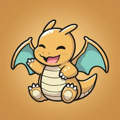 a cute little dragon sitting on top of a brown background